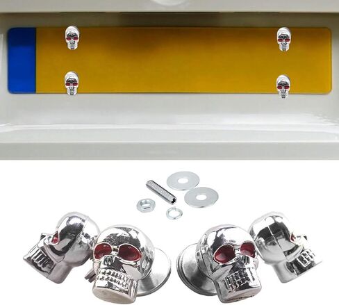 4 PCS Skull License Plate Screws, License Plate Frame Decorative Fastener Bolts, Universal 3D Fairing Bolts, Suitable for Cars, Motorcycles (Black) in Saudi Arabia