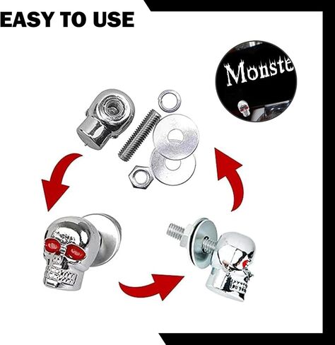 4 PCS Skull License Plate Screws, License Plate Frame Decorative Fastener Bolts, Universal 3D Fairing Bolts, Suitable for Cars, Motorcycles (Black) in Saudi Arabia