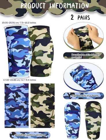 2 Pair Kids Knee Pad Camouflage Anti Slip Padded for Boy Sponge Knee Brace Breathable Flexible Toddler Knee Pads Elastic Knee Support for Boys Sport Volleyball Dance Skating Basketball, 3-7 Years in Saudi Arabia