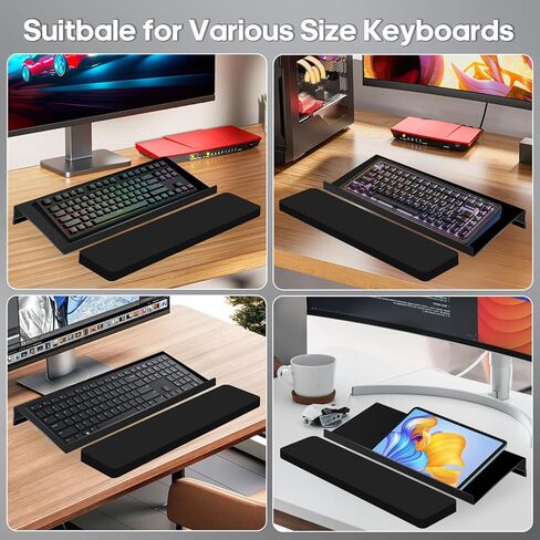 حامل لوحة مفاتيح الكمبيوتر ومسند المعصم، حامل لوحة المفاتيح المريح من Raipeu مع وسادة المعصم، حامل لوحة المفاتيح المائل من الأكريليك لسطح المكتب يناسب جميع أحجام لوحة المفاتيح (أسود) in Kuwait