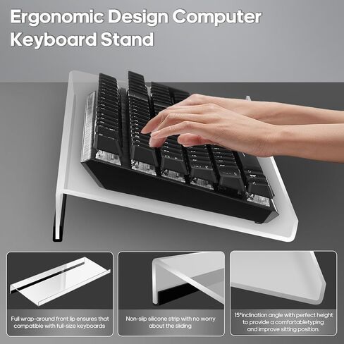 حامل لوحة مفاتيح الكمبيوتر ومسند المعصم، حامل لوحة مفاتيح مريح من Raipeu مع وسادة معصم، حامل لوحة مفاتيح مائل من الأكريليك لسطح المكتب يناسب جميع أحجام لوحة المفاتيح (أكريليك) in Kuwait