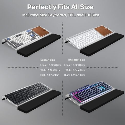 حامل لوحة مفاتيح الكمبيوتر ومسند المعصم، حامل لوحة مفاتيح مريح من Raipeu مع وسادة معصم، حامل لوحة مفاتيح مائل من الأكريليك لسطح المكتب يناسب جميع أحجام لوحة المفاتيح (أكريليك) in Kuwait