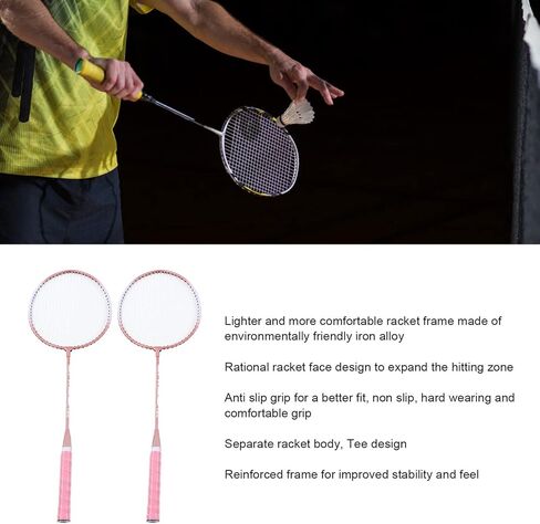 Badminton Racquet, T - Shaped Frame Anti Slip Professional Separate Badminton Rackets for Beginners Student Training Pink in Saudi Arabia