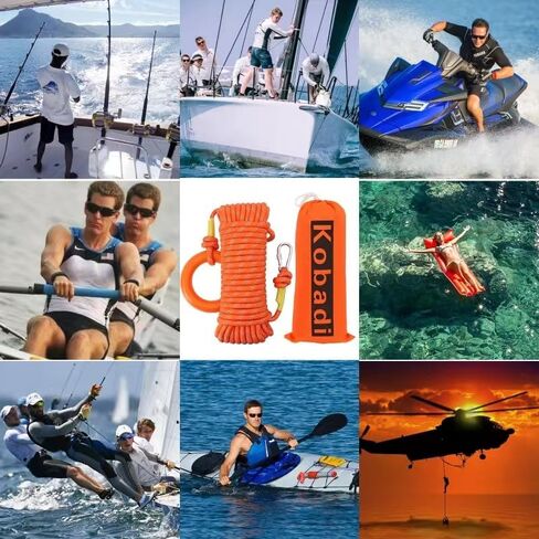 حقيبة رمي إنقاذ المياه مع حبل بطول 32/50/65/98 قدم بقوة شد 12 مم تصل إلى 2040 رطل، جهاز إنقاذ في حالات الطوارئ قابل للرمي للتجديف بالكاياك وركوب القوارب ومعدات السلامة عالية الوضوح in Kuwait