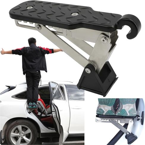Car Door Step, 7 Angles ExtraLong Door Step for Car Roof Access, Both Feet Stand Roof Rack Door Latch Step, Universal Fit Car Door Step Up Hook for Most Car, SUV, Truck (Black) in Kuwait