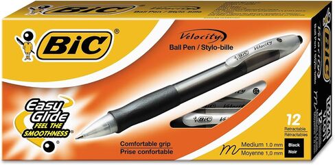 BIC Velocity Retractable Ballpoint Pens, Medium Point (1.0 mm), Black Ink Pens, 12-Count Pack, With Comfortable Grip in Saudi Arabia