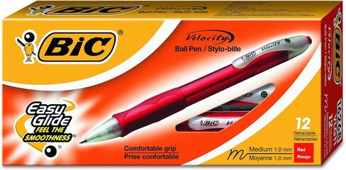 BIC Velocity Retractable Ballpoint Pens, Medium Point (1.0 mm), Black Ink Pens, 12-Count Pack, With Comfortable Grip in Saudi Arabia
