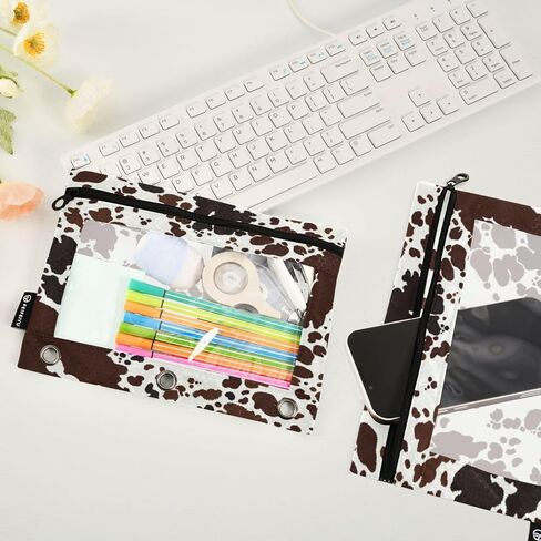 Pink Marble Binder Pencil Pouch 3 Ring,Zipper Pencil Case with Clear Window Pencil Pouch 2 Pack for School Classroom Office Organizers in Saudi Arabia