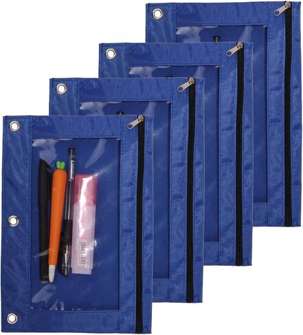 Binder Fabric Pencil Pouch 3-Ring Binder Pencil Case Bag with Zipper 4 Pack (blue) in Saudi Arabia