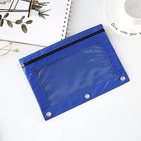 Binder Fabric Pencil Pouch 3-Ring Binder Pencil Case Bag with Zipper 4 Pack (blue) in Saudi Arabia