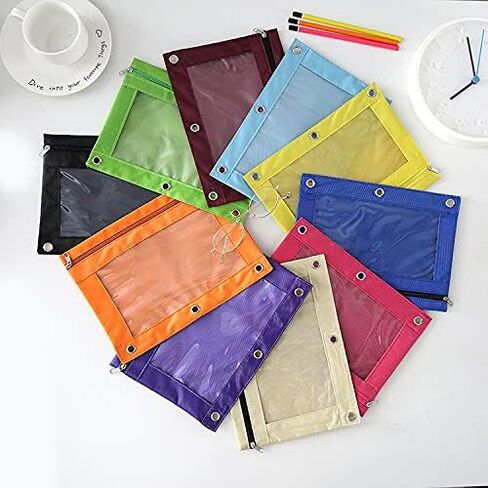 Binder Fabric Pencil Pouch 3-Ring Binder Pencil Case Bag with Zipper 4 Pack (blue) in Saudi Arabia