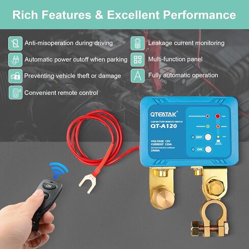 QTEATAK Wireless Remote Control Car Battery Kill Switch - 12V 120A, 2400A Instantaneous Current, Anti-Theft, Battery Leakage Protection, with 2 Remote Control Keys in Saudi Arabia