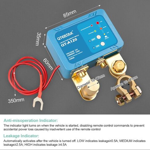 QTEATAK Wireless Remote Control Car Battery Kill Switch - 12V 120A, 2400A Instantaneous Current, Anti-Theft, Battery Leakage Protection, with 2 Remote Control Keys in Saudi Arabia