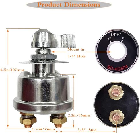 مفتاح فصل البطارية عالي التيار 300 أمبير، مفتاح قطع طاقة البطارية الرئيسي مع لوحة وجه للسيارة RV والبحرية (تشغيل/إيقاف غطاء الألومنيوم) 12-48 فولت in Kuwait