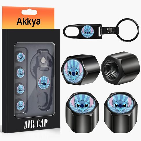 Akkya Tire Valve Stem Caps Cover for Car Bike Bicycle Motorcycles Tractors Mountain Bikes Trucks Cute Cartoon Trendy Black Metal Chrome Tire Air Pressure Covers Wheel Accessories Parts in Saudi Arabia