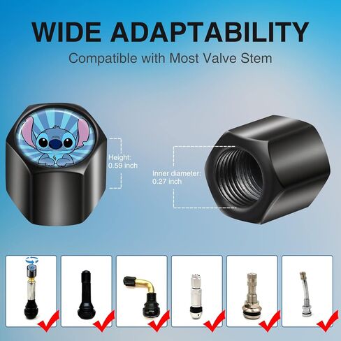 Akkya Tire Valve Stem Caps Cover for Car Bike Bicycle Motorcycles Tractors Mountain Bikes Trucks Cute Cartoon Trendy Black Metal Chrome Tire Air Pressure Covers Wheel Accessories Parts in Saudi Arabia