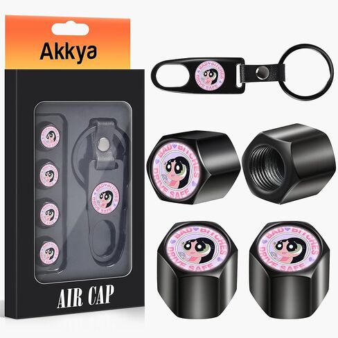 Akkya Tire Valve Stem Caps Cover for Car Bike Bicycle Motorcycles Tractors Mountain Bikes Trucks Cute Cartoon Trendy Black Metal Chrome Tire Air Pressure Covers Wheel Accessories Parts in Saudi Arabia