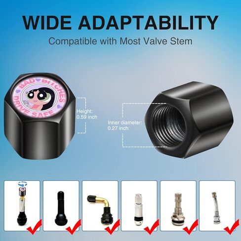 Akkya Tire Valve Stem Caps Cover for Car Bike Bicycle Motorcycles Tractors Mountain Bikes Trucks Cute Cartoon Trendy Black Metal Chrome Tire Air Pressure Covers Wheel Accessories Parts in Saudi Arabia