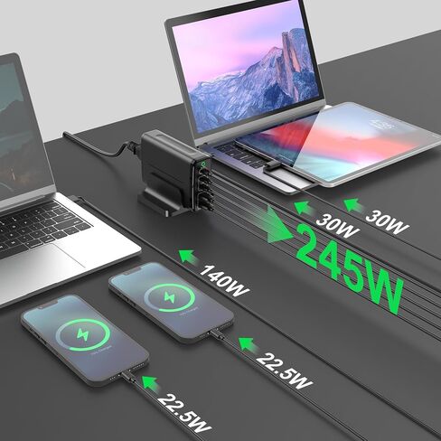 شاحن USB C GaN بقدرة 245 وات، محطة شحن Ubigbuy بقدرة 140 وات 5 منافذ PD3.1 USB C، شاحن كمبيوتر محمول USB C لسطح المكتب محمول للسفر USB C محول طاقة لجهاز MacBook Pro Air iPad Pro iPhone Samsung in Saudi Arabia