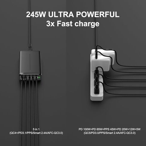 شاحن USB C GaN بقدرة 245 وات، محطة شحن Ubigbuy بقدرة 140 وات 5 منافذ PD3.1 USB C، شاحن كمبيوتر محمول USB C لسطح المكتب محمول للسفر USB C محول طاقة لجهاز MacBook Pro Air iPad Pro iPhone Samsung in Saudi Arabia