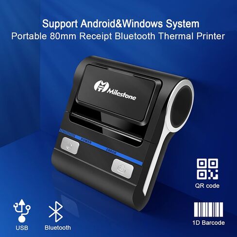 Bluetooth Receipt Printer 80mm Wireless Portable Thermal POS Printer for Small Business, Compatible with Android/Windows Not Square in Kuwait