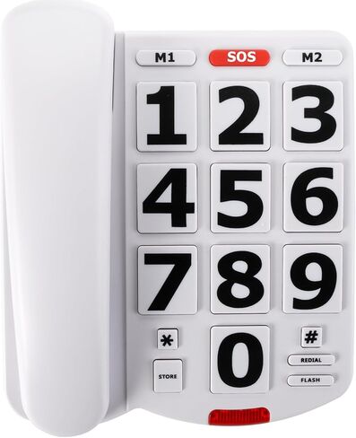 هاتف مكتبي سلكي ذو خط واحد مضخم من Yopay، هواتف بأزرار كبيرة لكبار السن، هاتف مكتبي عالي الصوت سهل القراءة، أبيض، مناسب لكبار السن in Kuwait