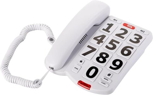 هاتف مكتبي سلكي ذو خط واحد مضخم من Yopay، هواتف بأزرار كبيرة لكبار السن، هاتف مكتبي عالي الصوت سهل القراءة، أبيض، مناسب لكبار السن in Kuwait