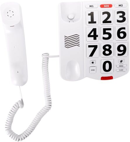 هاتف مكتبي سلكي ذو خط واحد مضخم من Yopay، هواتف بأزرار كبيرة لكبار السن، هاتف مكتبي عالي الصوت سهل القراءة، أبيض، مناسب لكبار السن in Kuwait