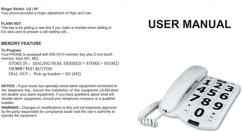 هاتف مكتبي سلكي ذو خط واحد مضخم من Yopay، هواتف بأزرار كبيرة لكبار السن، هاتف مكتبي عالي الصوت سهل القراءة، أبيض، مناسب لكبار السن in Kuwait