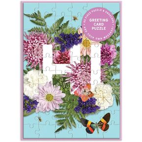 GALISON قل ذلك مع Flowers HI GRAETING CARD PUZZLE ، بلغز 60 قطعة-بطاقة تحية ولغز بانوراما مجتمعين-يشمل مظروفًا منسقًا للألوان وختم ملصق