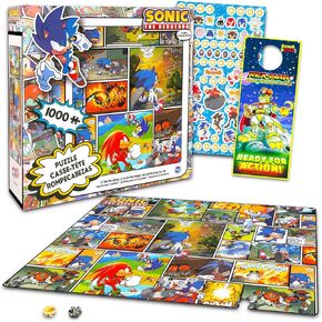 Sonic the Hedgehog Puzzle Set - Bundle with 1000 Pc Sonic Jigsaw Puzzle Plus Stickers, More | Sonic the Hedgehog Puzzles for Teens, Adults