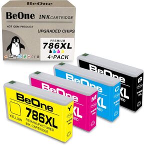 BeOne Remanufactured Ink Cartridges Replacement for Epson 786XL 786 XL T786 T786XL to Use with Workforce Pro WF-4630 WF-4640 WF-5110 WF-5190 WF-5620 WF-5690 Printer (4-Pack; 1BK, 1C, 1M, 1Y)