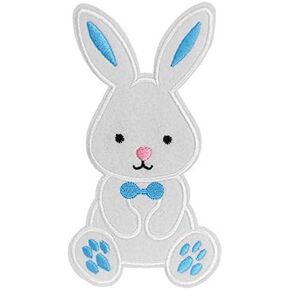 6" Large Easter Bunny Pink or Blue Embroidered Iron on sew on Patch Applique (Blue)