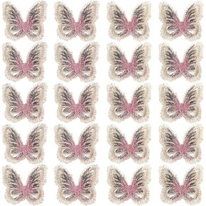 BETITETO 20pcs Butterfly Lace Appliques Metallic Embroidered Butterfly Sew On Patches for DIY Wedding Bridal Dress Clothes Hair Accessories Sewing Craft