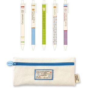 Monolike Unmatched Friends A 0.38mm Gel Pens 5Pcs + Flat Pen Case, Ivory SET - Fine Point Smooth Writing Pens, Pencil Case