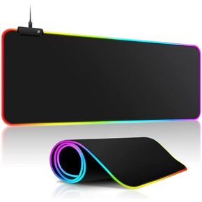 وسادة الماوس للألعاب RGB ، وسادة الماوس الممتدة LED ناعمة كبيرة ، لوحة مفاتيح لوحة مطاطية مضادة للانزلاق حصيرة أسود (31.5x11.8)