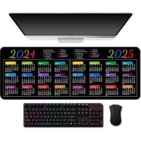 2024-2025 تقويم مع أسود عطلات ممتد من لوحة فأر ألعاب كبيرة (31.5x11.8 بوصة) ، لوحة مكتب لوحة مفاتيح Mousepad المقاومة للماء للعمل ، اللعبة ، المكتب ، المنزل