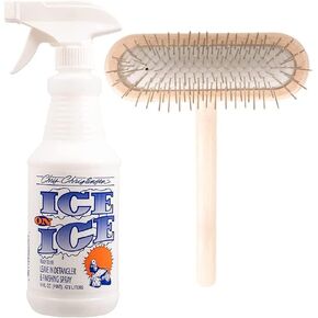Chris Christensen قم بتفكيك وإنهاء الرش + حزمة فرشاة الكلاب: Ice on Ice Detangler و Finishing Spray- يضيف مرونة وقوة + 27 مم دبابيس الفولاذ المقاوم للصدأ