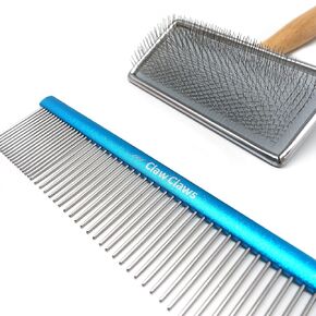 حزمة Groomer: مشط الحيوانات الأليفة مع مقبض بيضاوي Size S + فرشاة صغيرة للحيوانات الأليفة ، وأداة الاستمالة سهلة الاستخدام للكلاب والقط ، وليس خدش ، واسحب كل الفراء الفضفاضة ، و 20 ٪ من الأسنان المعدنية