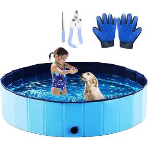 48"*12"Foldable Pet Dog Pool,Portable Kiddie Pool,Collapsible PVC Bathing Tub Swimming Pool,Indoor Outdoor Leakproof Cat Dog Pet SPA for Large Medium Small Dogs Cats and Kids