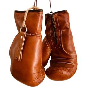 Geoffrey TAN Leather Vintage Boxing Gloves with Leather Laces | 12oz | Retro (Tan), Large