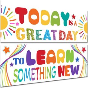 Pligreat 2 PCS الفصول الدراسية لافتة وملصق ، زينة الفصول الدراسية الملونة Sun Star Bulletin Board Decore Poster Great Day Poster للرياضة الابتدائية للمدرسة الثانوية المتوسطة إلى المدرسة ، 39 "× 13"