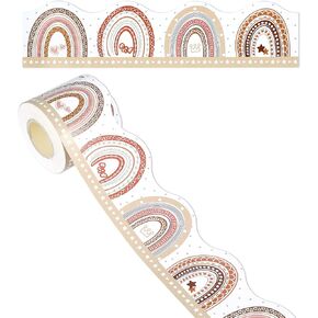 Savita Bohemian Bulletin Board Borders Borders Trim Paper Roll Scalloped Design Boho Confetti for Bulletin Board Posters Blackboard Party Homeschool Decorations-to-School Decorations (66 ft × 3in)