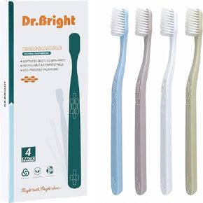 10000 Bristles Manual Toothbrush, Extra Soft Toothbrushes for Adults, for Sensitive Teeth and Receding Gums, Tooth Brush, Individual Packaging, 4 Pack