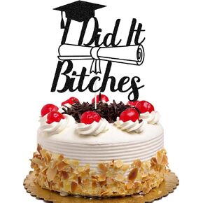 I Did It Cake Topper, Congrats Grad, I Am Done, Finally Done, Funny 2024 Graduation Party Supplies Decorations, Black Glitter