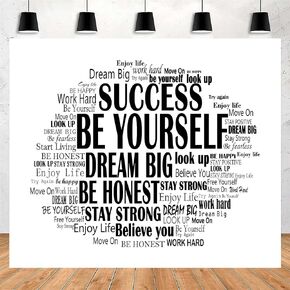 Inspirational Photo Backdrop Positive Affirmations Wall Tapestry Motivational Photography Background White and Black Themed Birthday Party Decorations Banner for Classroom, 7x5ft