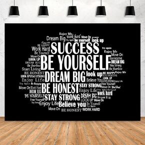 Inspirational Photo Backdrop Positive Affirmations Wall Tapestry Motivational Photography Background White and Black Themed Birthday Party Decorations Banner for Classroom, 7x5ft