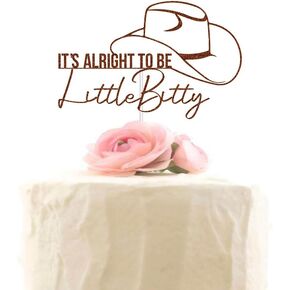 XIUHUBA It's Alright To Be Little Bitty Cake Topper Toddler Baby Boy Shower Cake Decors Newborn Cowboy Birthday Party Decorations Brown Glitter