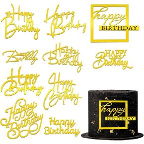 40 PCS Happy Birthday Cake Toppers Mirror Acrylic Toppers with 10 Styles 8 Colors for Birthday Party Cake Desserts Pastries