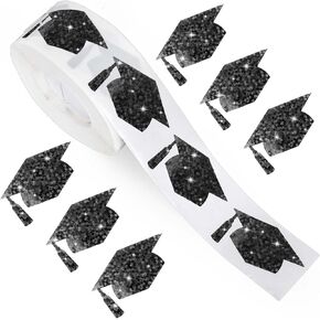anydesign التخرج ملصقات Cap Roll Glitter Black Treguation Hat Paper Scals Sparkly Grad ملصقات زخرفية ذاتية اللصق لمستلزمات الحفلات الدراسات العليا في المدارس الثانوية ، 500 ٪